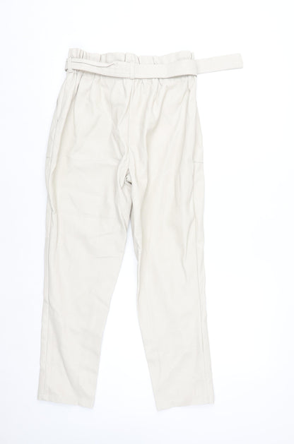 Primark Women’s Beige Faux Leather Paperbag Trousers Size 10
