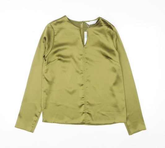 Primark Women’s Green Satin Long Sleeve V-Neck Blouse Size 6
