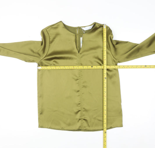 Primark Women’s Green Satin Long Sleeve V-Neck Blouse Size 6