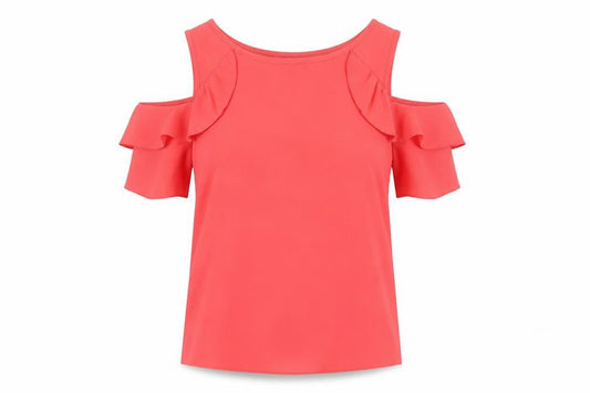 Atmosphere Women Pink Cold Shoulder Ruffle Blouse Size 8