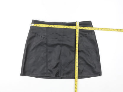 Primark Women's Black Faux Leather Mini Skirt Size 12 High Rise