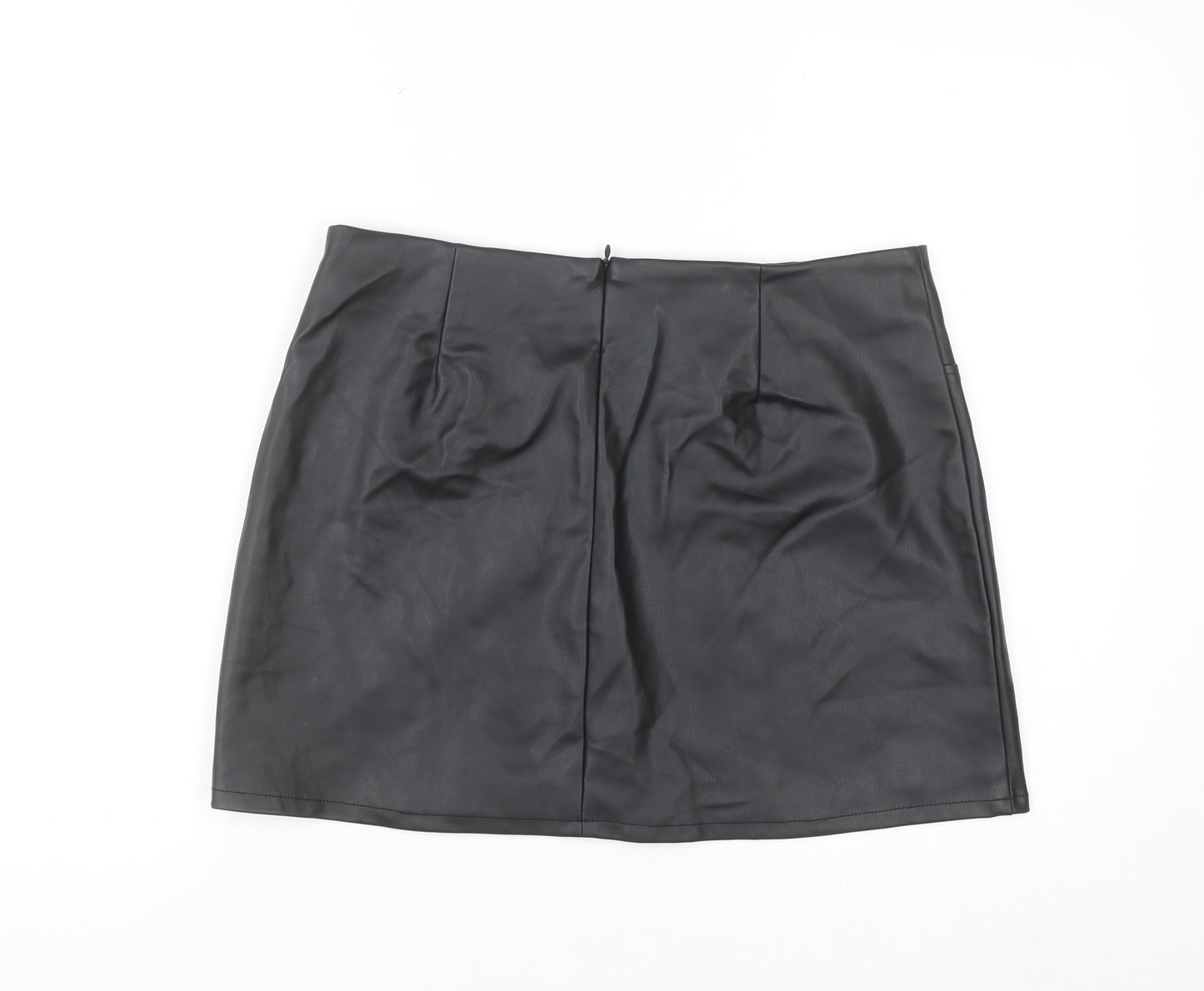 Primark Women's Black Faux Leather Mini Skirt Size 12 High Rise