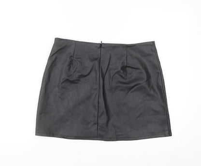 Primark Women's Black Faux Leather Mini Skirt Size 12 High Rise