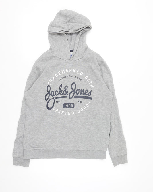 Jack & Jones Boys Grey Pullover Hoodie Size 164 Cotton Blend Casual