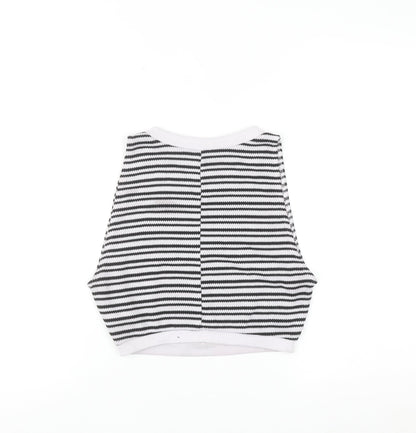 ZARA Women Black White Striped Sleeveless Knit Vest Size 12