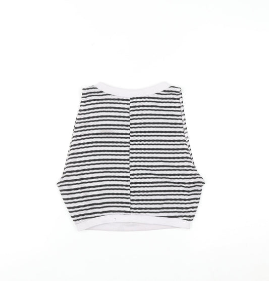 ZARA Women Black White Striped Sleeveless Knit Vest Size 12