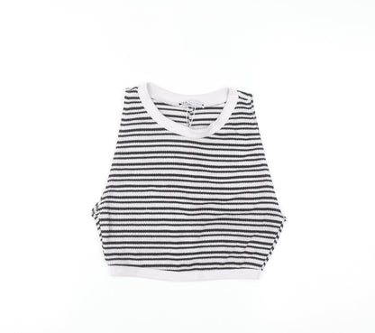 ZARA Women Black White Striped Sleeveless Knit Vest Size 12
