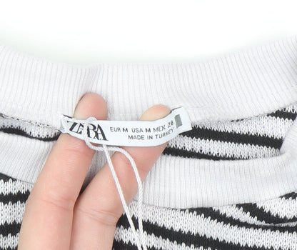 ZARA Women Black White Striped Sleeveless Knit Vest Size 12