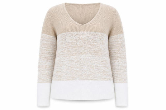 Marble Women Beige V-Neck Long Sleeve Chunky Knit Jumper Size 12