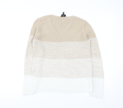 Marble Women Beige V-Neck Long Sleeve Chunky Knit Jumper Size 12
