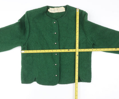 The Eagle's Eye Women Green Wool Cardigan Size 12 Crew Neck Button Up