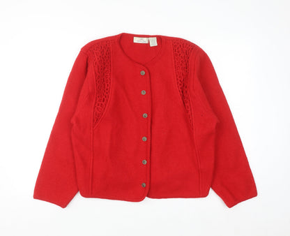 Carroll Reed Women Red Wool Knit Cardigan L Vintage Classic