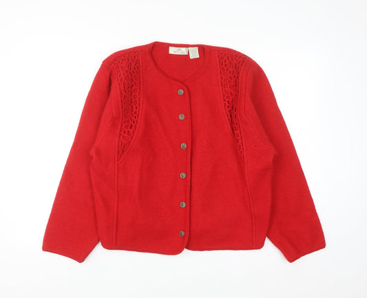 Carroll Reed Women Red Wool Knit Cardigan L Vintage Classic
