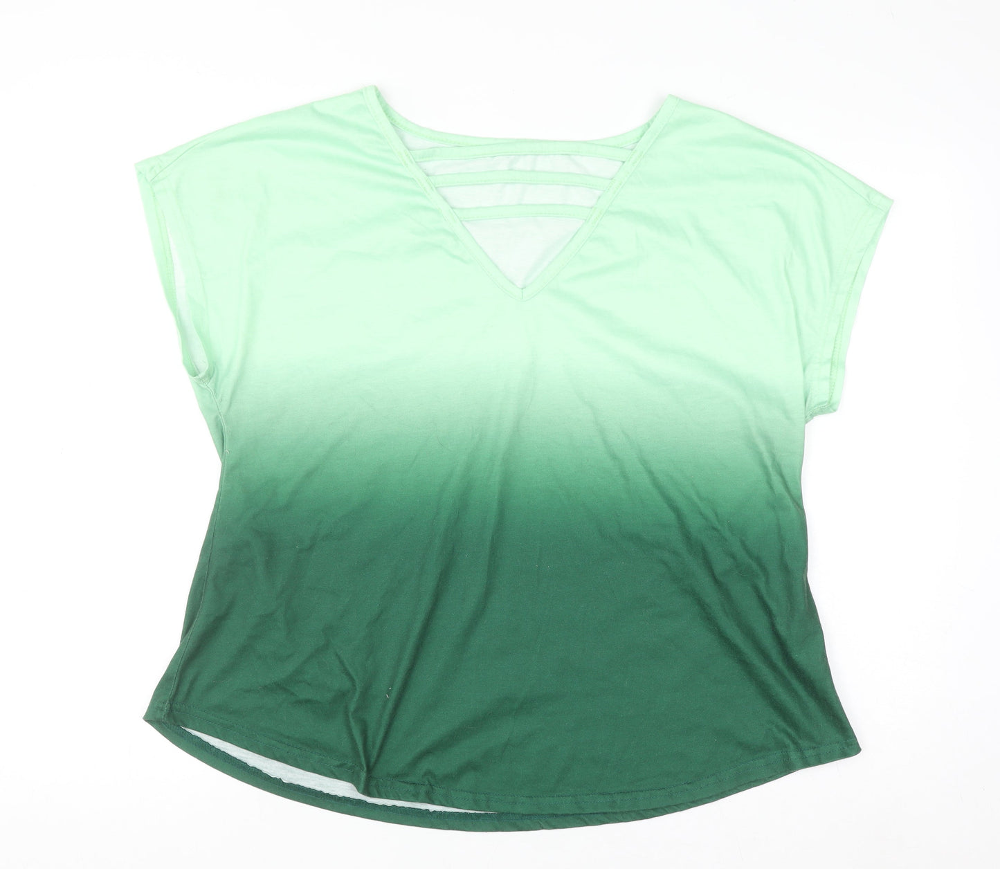Shein Curve Women’s Green Ombre V-Neck Short Sleeve T-Shirt Size 2XL