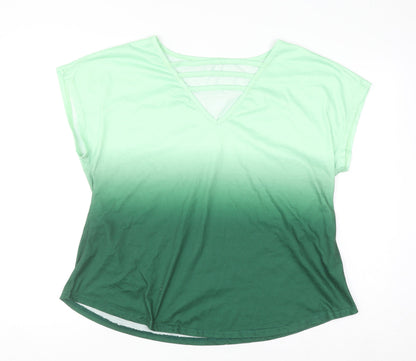 Shein Curve Women’s Green Ombre V-Neck Short Sleeve T-Shirt Size 2XL