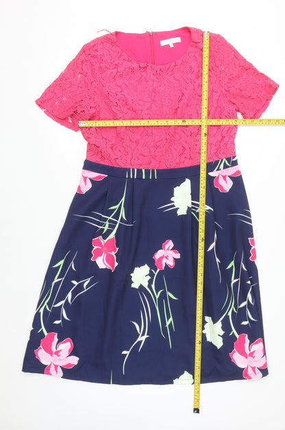 Marc Angelo Women's Pink Floral Lace Fit & Flare Dress Size 16