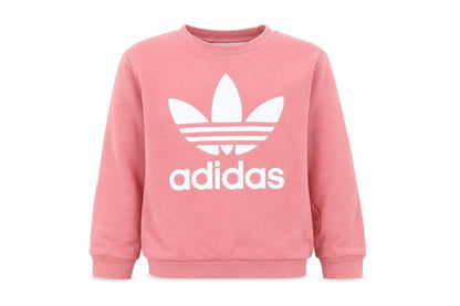 Front view of Adidas girls’ pink 6-7 years pullover crew neck graphic sweatshirt