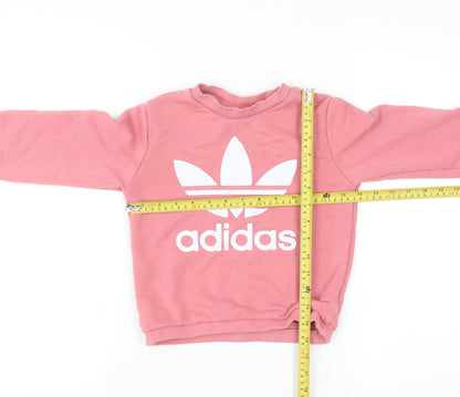 Adidas Girls Pink 6-7 Years Pullover Crew Neck Graphic Sweatshirt
