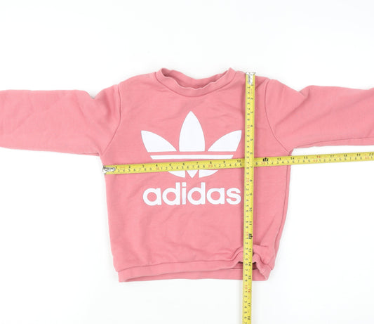 Adidas Girls Pink 6-7 Years Pullover Crew Neck Graphic Sweatshirt