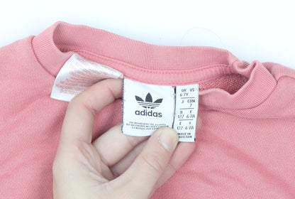 Adidas Girls Pink 6-7 Years Pullover Crew Neck Graphic Sweatshirt