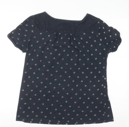 Reacan Cove Womens Blue Nautical Button Short Sleeve Cotton Blouse Size 12