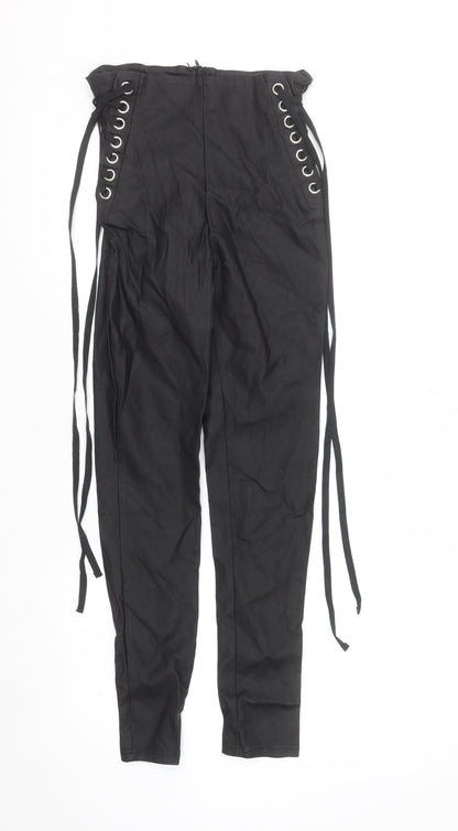 SHEIN Women's Black Lace-Up High Waist Skinny Trousers Size 8