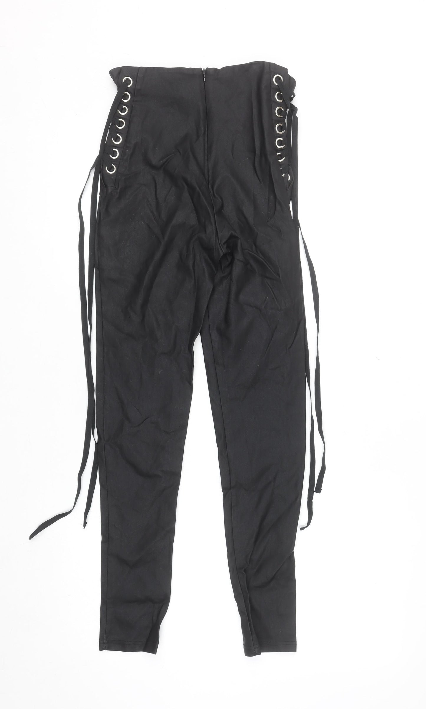 SHEIN Women's Black Lace-Up High Waist Skinny Trousers Size 8