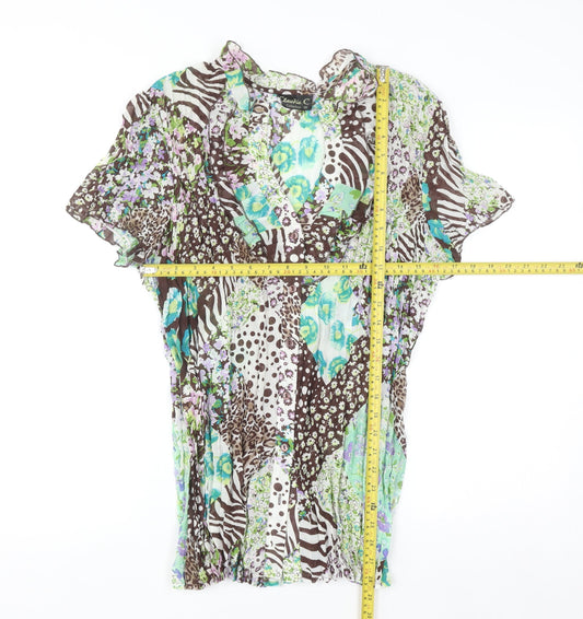 Claudia C Women's Multicoloured Floral Animal Print Ruffle Tunic Blouse Size 20