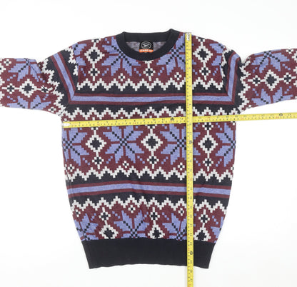 Le Breve Men's Blue Fair Isle Knit Pullover Jumper Size M