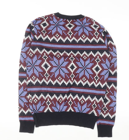 Le Breve Men's Blue Fair Isle Knit Pullover Jumper Size M