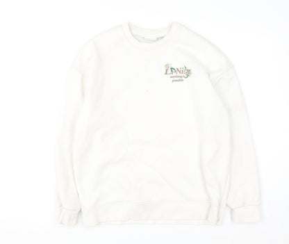 Li-Ning Womens White Pullover Sweatshirt Size 12 Cotton Blend