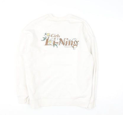 Li-Ning Womens White Pullover Sweatshirt Size 12 Cotton Blend