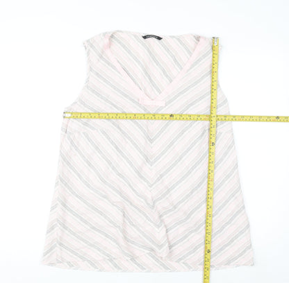 Essence Womens Pink Striped Linen V-Neck Sleeveless Tunic Blouse Size 18