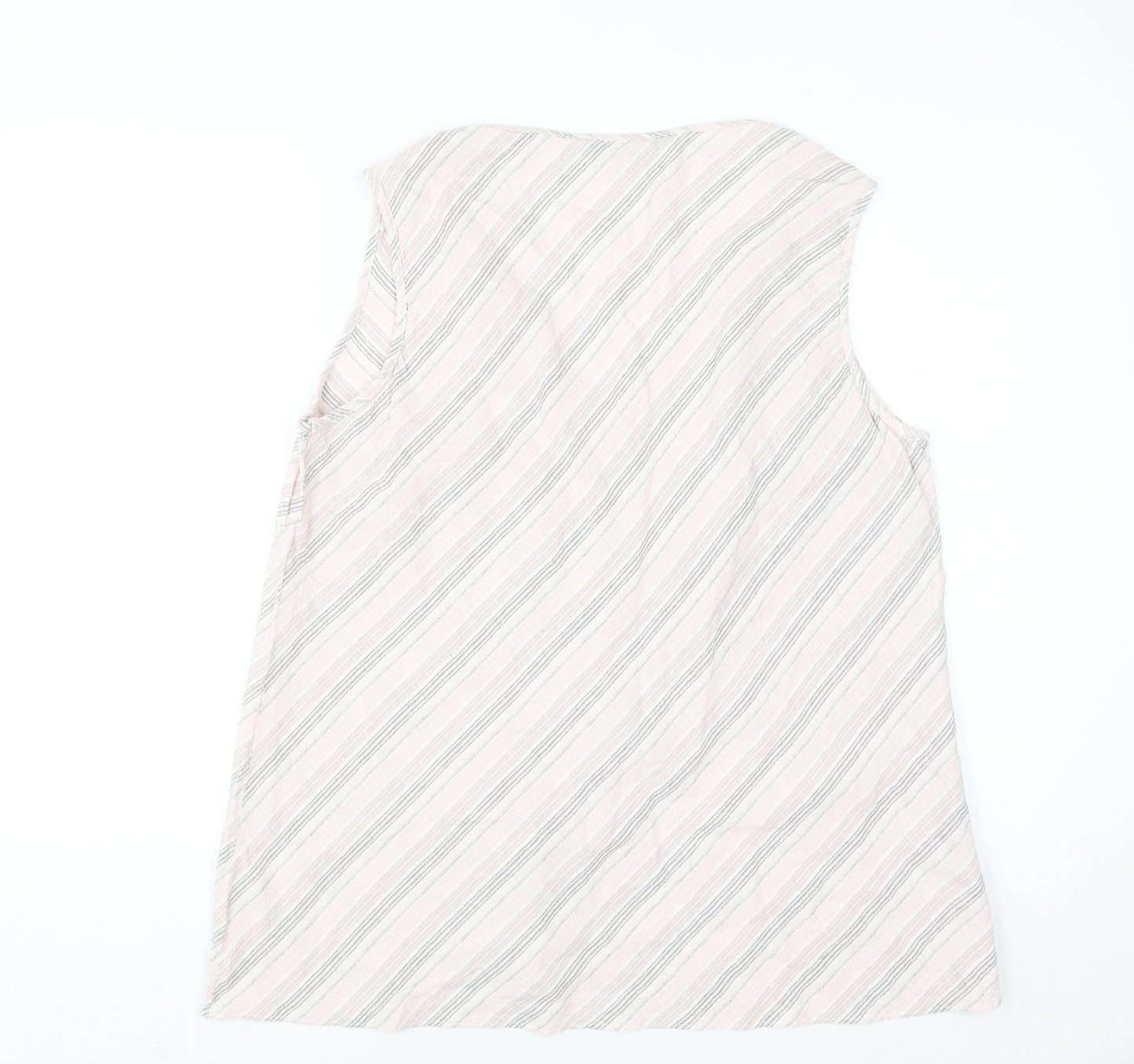 Essence Womens Pink Striped Linen V-Neck Sleeveless Tunic Blouse Size 18