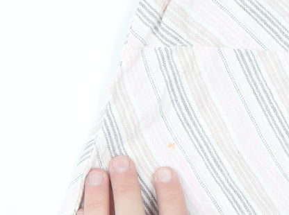 Essence Womens Pink Striped Linen V-Neck Sleeveless Tunic Blouse Size 18