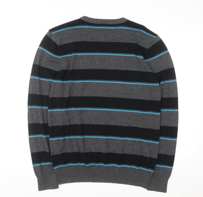John Devin Men's Grey Striped Cotton Acrylic Pullover Jumper M