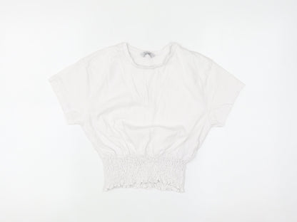 Primark Girls White 12-13 Years Cropped Cotton T-Shirt