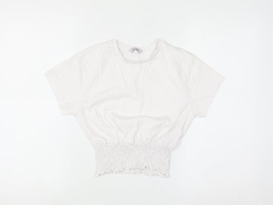 Primark Girls White 12-13 Years Cropped Cotton T-Shirt