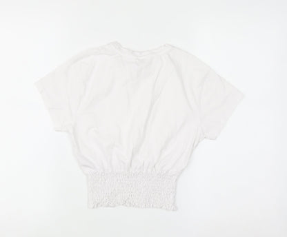 Primark Girls White 12-13 Years Cropped Cotton T-Shirt