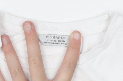 Primark Girls White 12-13 Years Cropped Cotton T-Shirt