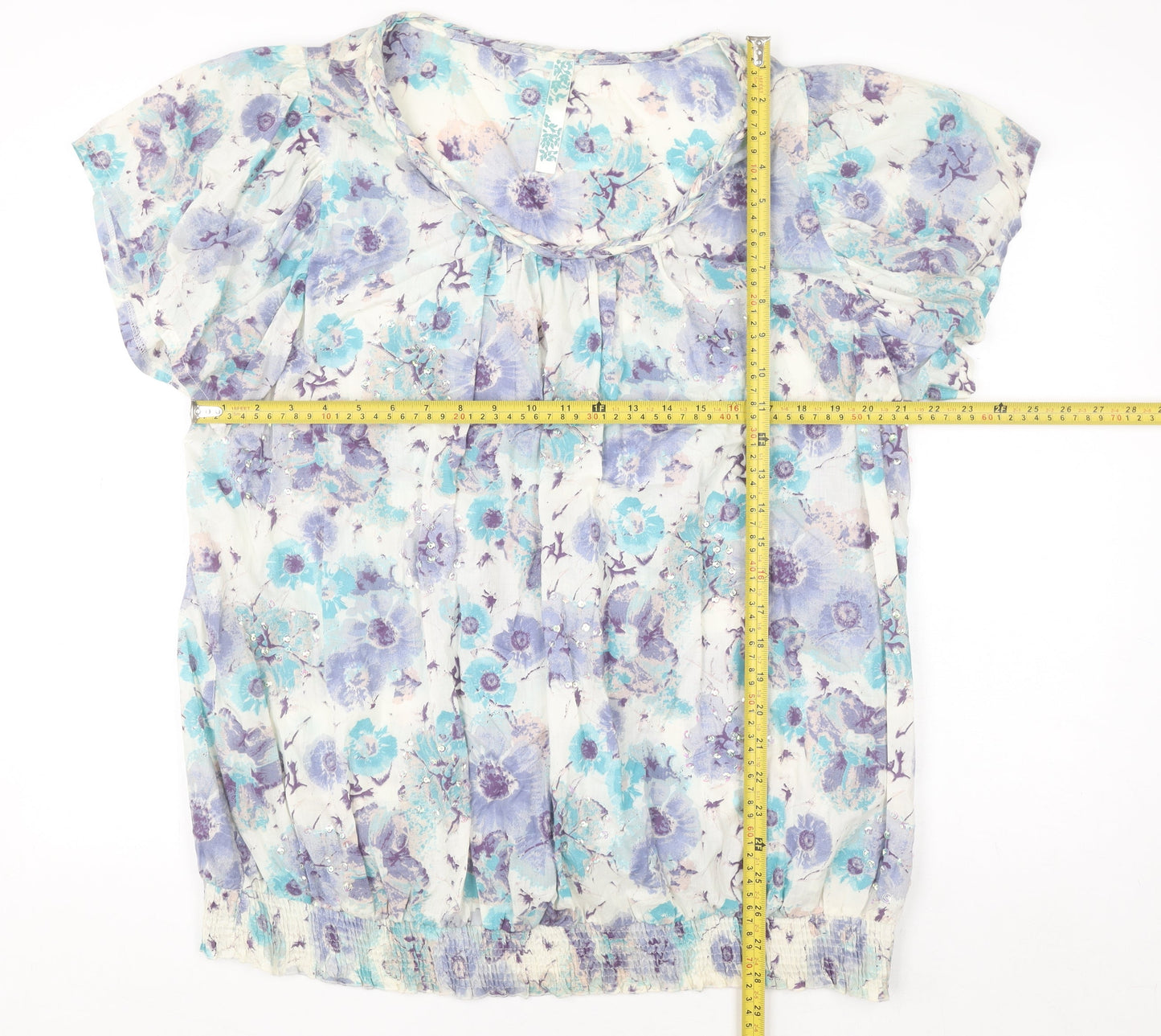 Evans Womens Multicoloured Floral Cotton Sequin Tunic Blouse Size 24