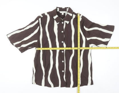 Marks and Spencer Women Brown Striped Button-Up Shirt Size 12