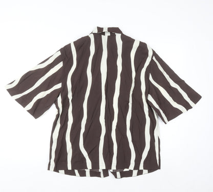 Marks and Spencer Women Brown Striped Button-Up Shirt Size 12