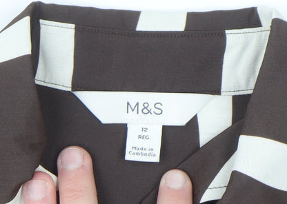 Marks and Spencer Women Brown Striped Button-Up Shirt Size 12