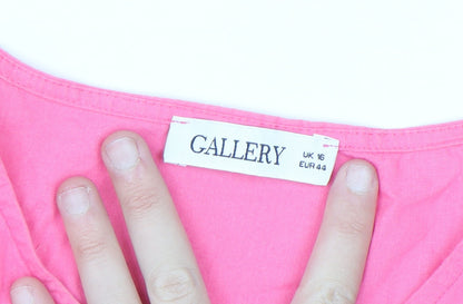 Gallery Women's Pink Short Sleeve Button Tunic Blouse Size 16