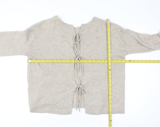 Noisy May Women Beige Knit Reversible Tie Cardigan Size S