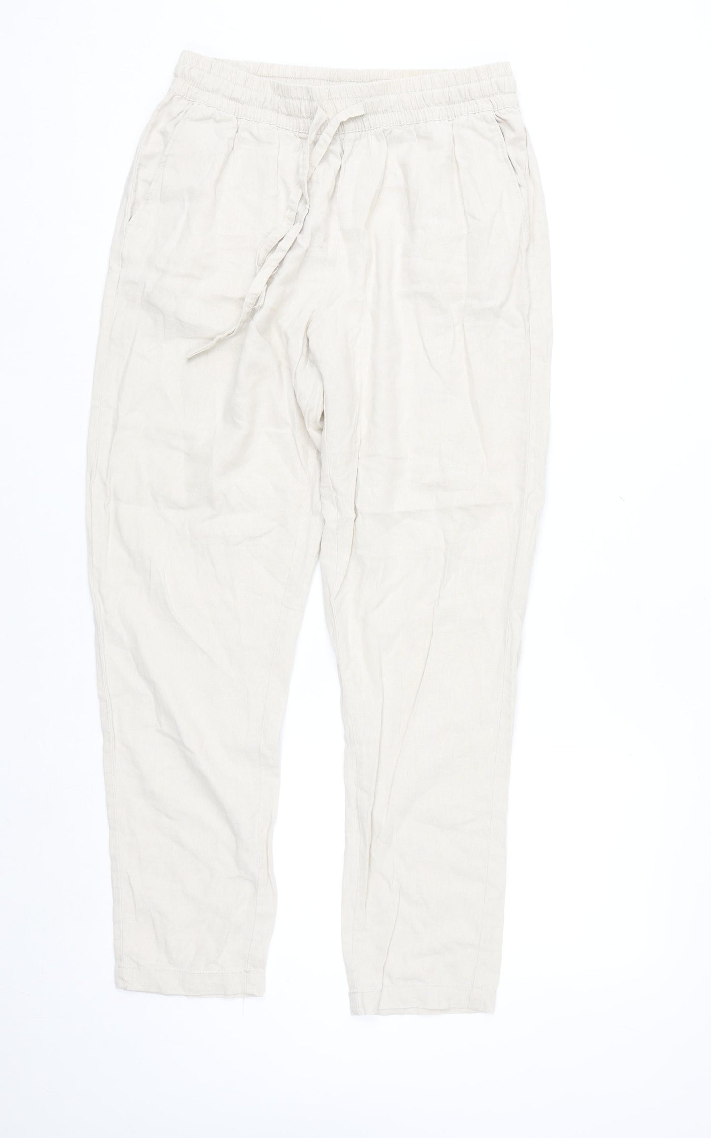 Primark Women’s Beige Linen Blend Trousers Size 12 Elastic Waist
