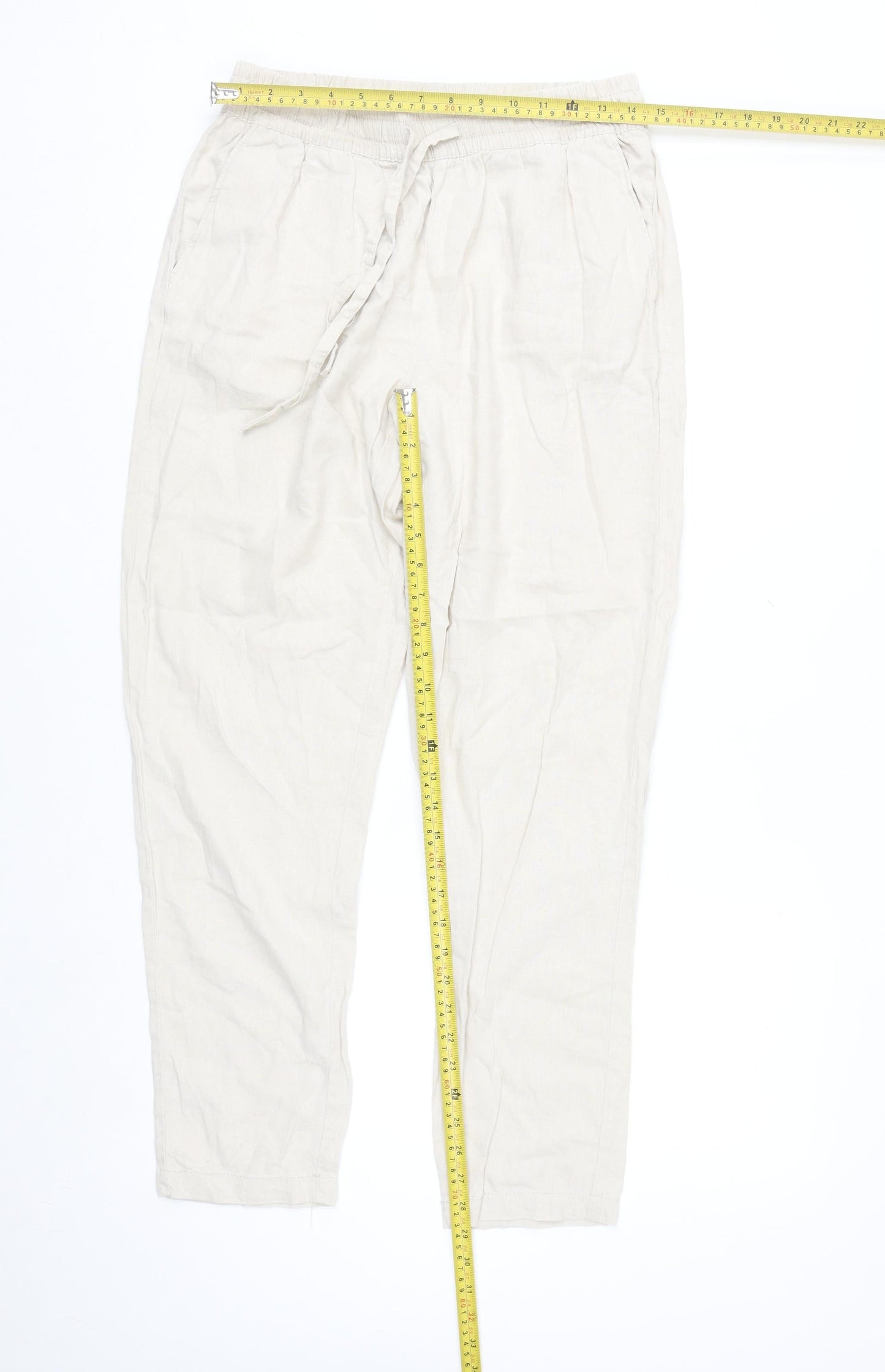 Primark Women’s Beige Linen Blend Trousers Size 12 Elastic Waist