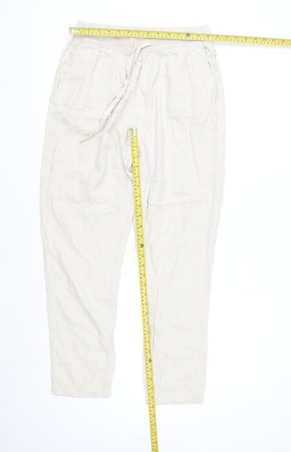 Primark Women’s Beige Linen Blend Trousers Size 12 Elastic Waist