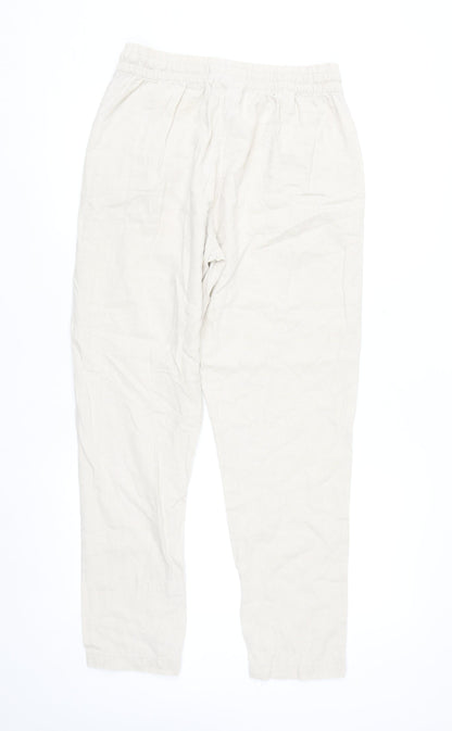 Primark Women’s Beige Linen Blend Trousers Size 12 Elastic Waist